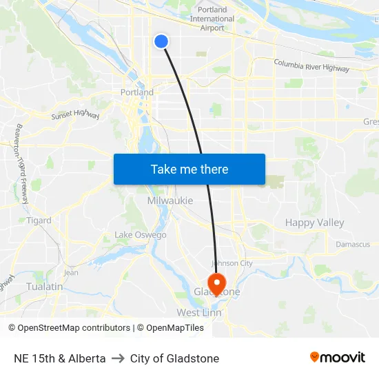 NE 15th & Alberta to City of Gladstone map