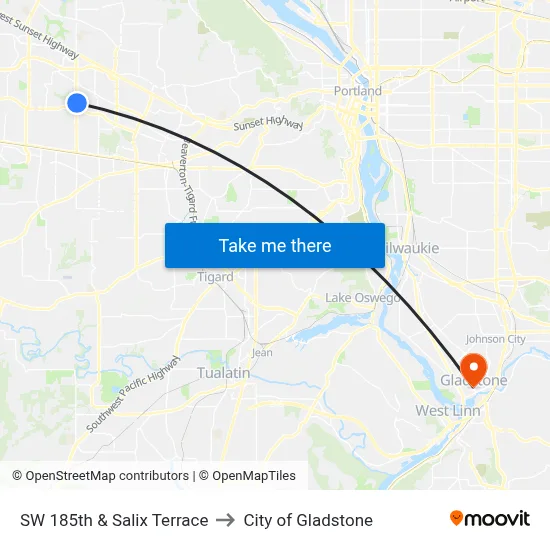 SW 185th & Salix Terrace to City of Gladstone map