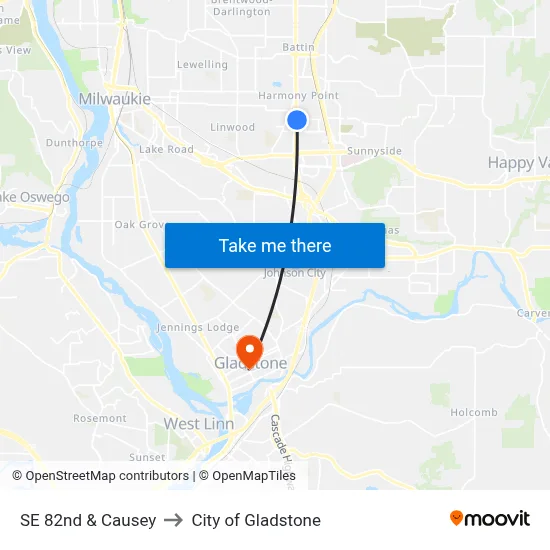 SE 82nd & Causey to City of Gladstone map