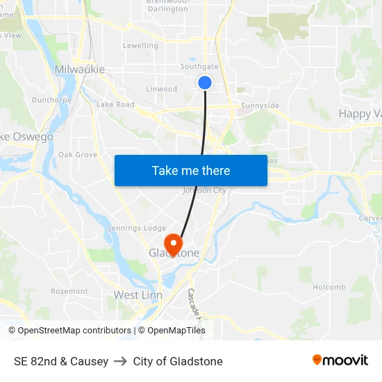 SE 82nd & Causey to City of Gladstone map