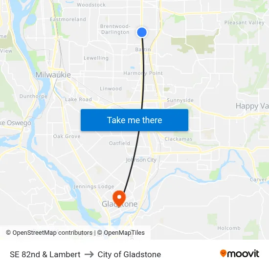 SE 82nd & Lambert to City of Gladstone map
