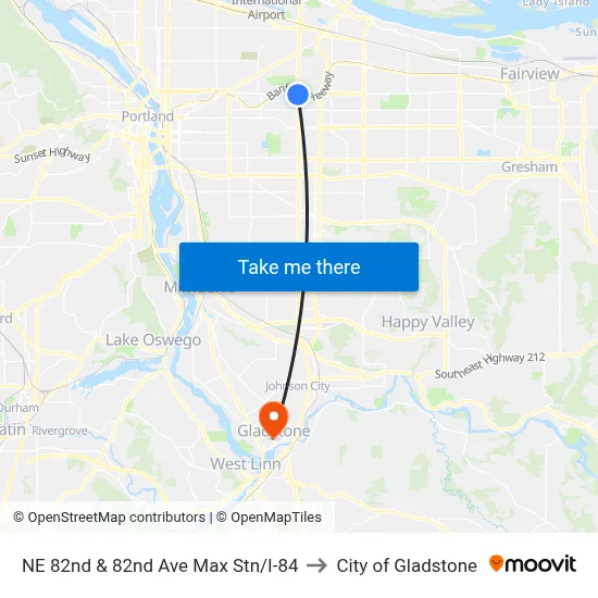 NE 82nd & 82nd Ave Max Stn/I-84 to City of Gladstone map