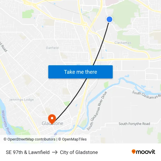 SE 97th & Lawnfield to City of Gladstone map