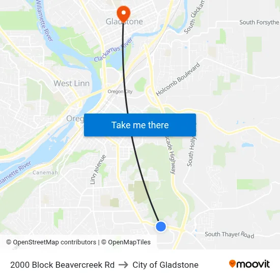 2000 Block Beavercreek Rd to City of Gladstone map