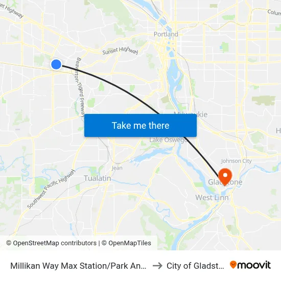 Millikan Way Max Station/Park And Ride to City of Gladstone map
