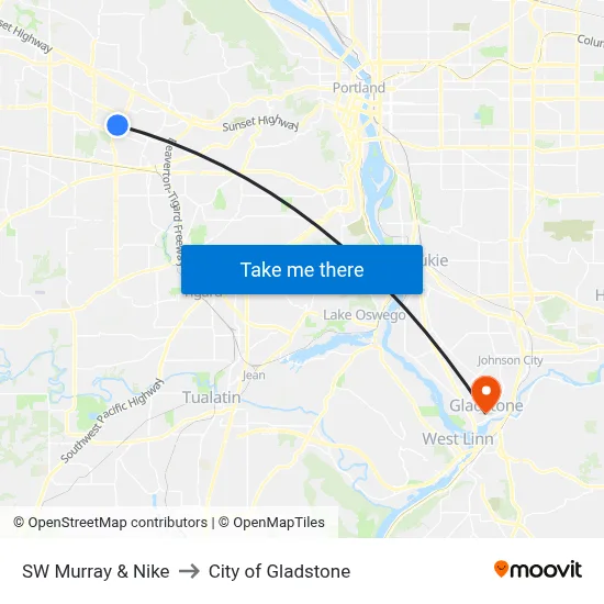 SW Murray & Nike to City of Gladstone map