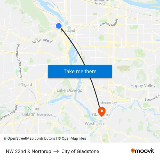 NW 22nd & Northrup to City of Gladstone map
