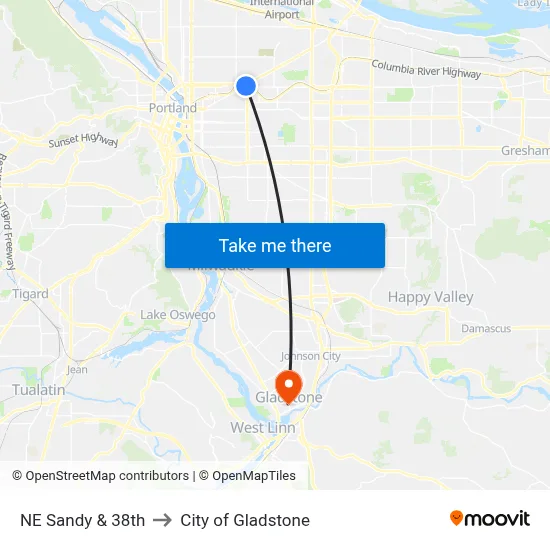 NE Sandy & 38th to City of Gladstone map