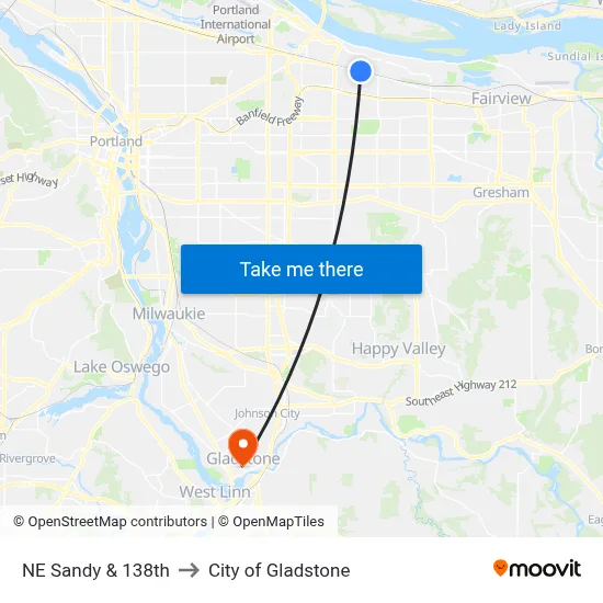 NE Sandy & 138th to City of Gladstone map
