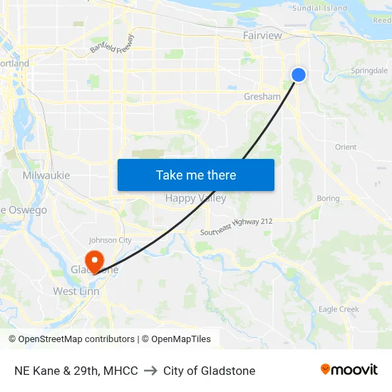 NE Kane & 29th, MHCC to City of Gladstone map