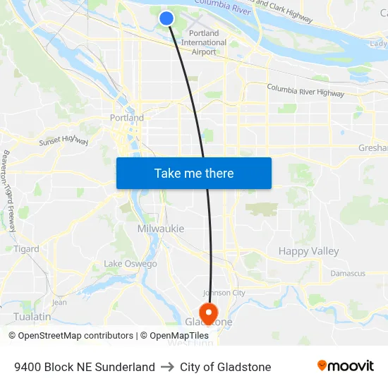 9400 Block NE Sunderland to City of Gladstone map