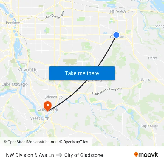 NW Division & Ava Ln to City of Gladstone map