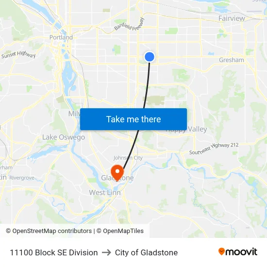 11100 Block SE Division to City of Gladstone map