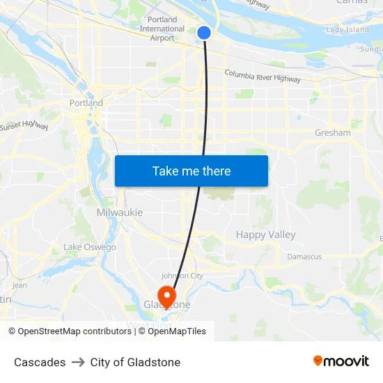 Cascades to City of Gladstone map