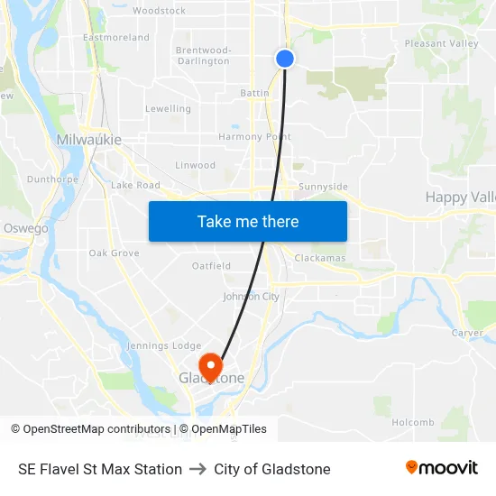 SE Flavel St Max Station to City of Gladstone map