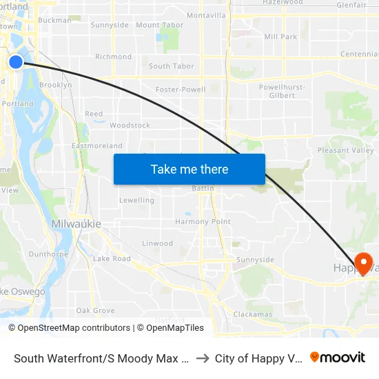 South Waterfront/S Moody Max Station to City of Happy Valley map