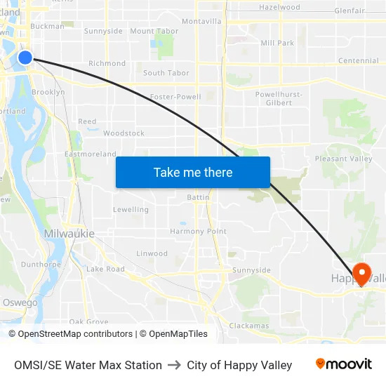 OMSI/SE Water Max Station to City of Happy Valley map