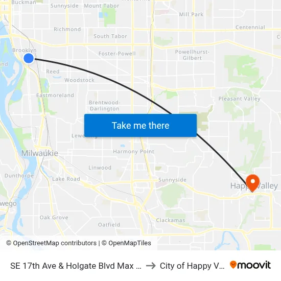 SE 17th Ave & Holgate Blvd Max Station to City of Happy Valley map