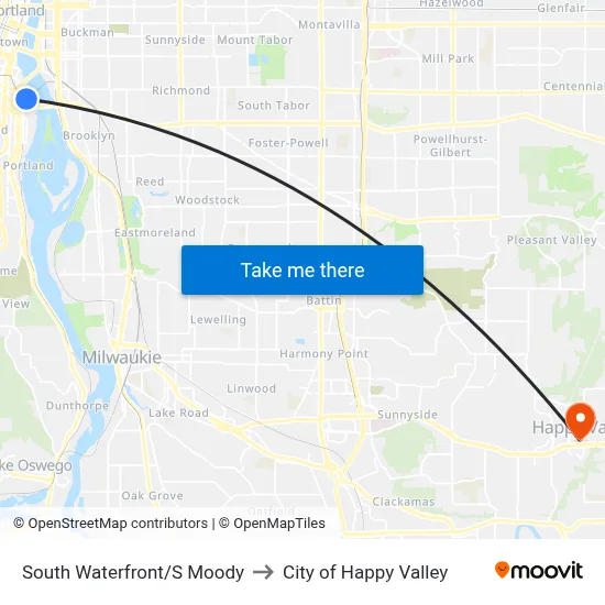 South Waterfront/S Moody to City of Happy Valley map