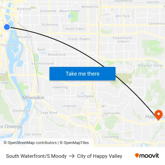 South Waterfront/S Moody to City of Happy Valley map