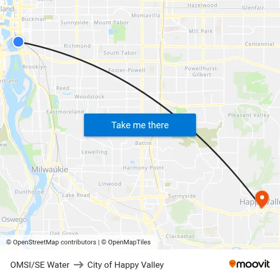 OMSI/SE Water to City of Happy Valley map