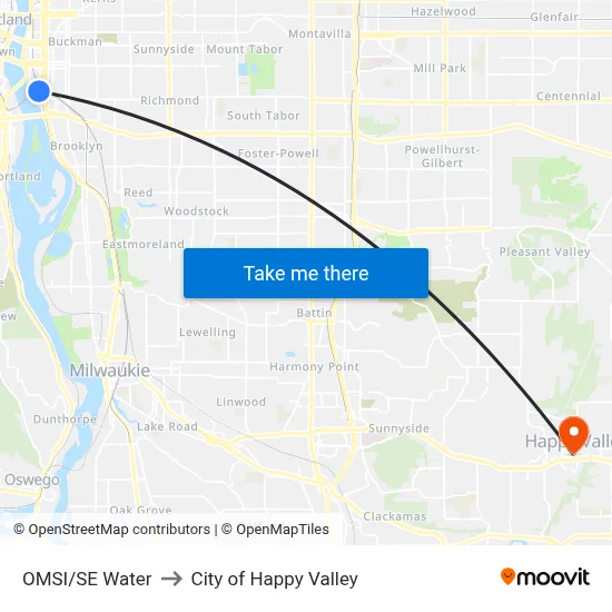 OMSI/SE Water to City of Happy Valley map