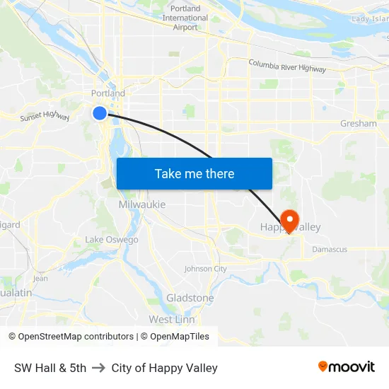 SW Hall & 5th to City of Happy Valley map