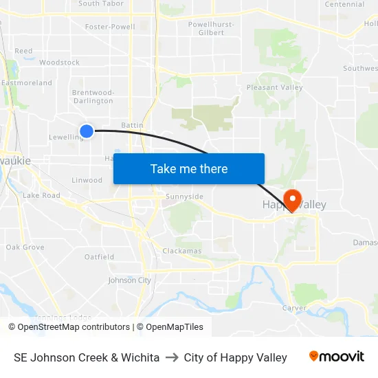 SE Johnson Creek & Wichita to City of Happy Valley map