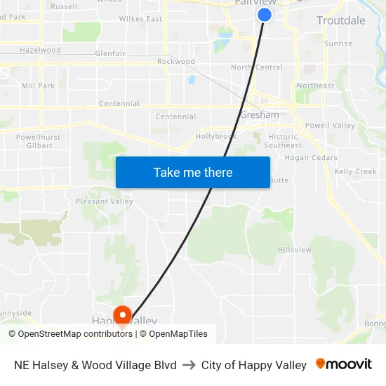 NE Halsey & Wood Village Blvd to City of Happy Valley map
