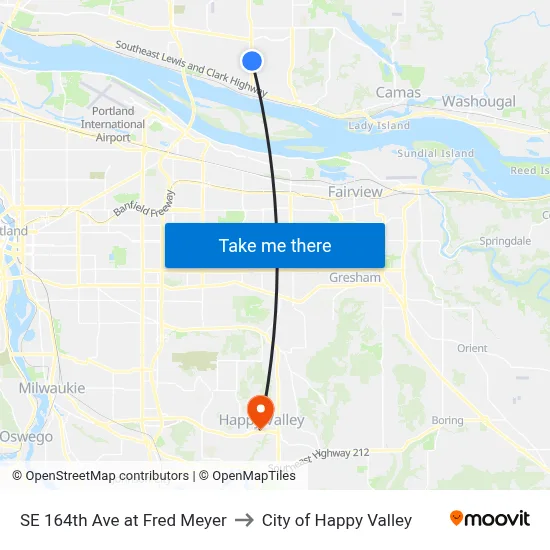 SE 164th Ave at Fred Meyer to City of Happy Valley map