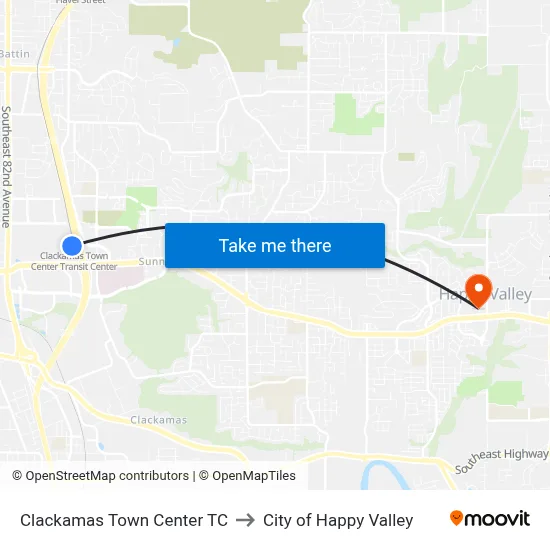 Clackamas Town Center TC to City of Happy Valley map