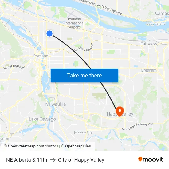 NE Alberta & 11th to City of Happy Valley map