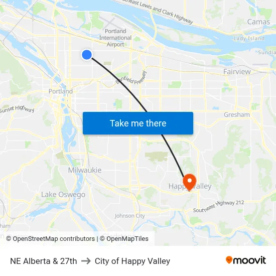 NE Alberta & 27th to City of Happy Valley map