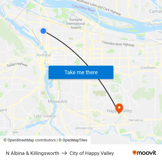 N Albina & Killingsworth to City of Happy Valley map