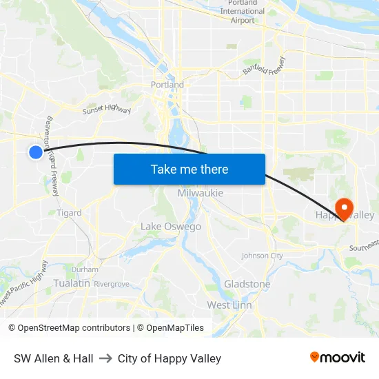 SW Allen & Hall to City of Happy Valley map