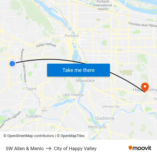 SW Allen & Menlo to City of Happy Valley map