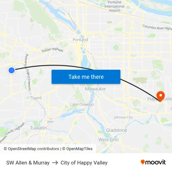 SW Allen & Murray to City of Happy Valley map