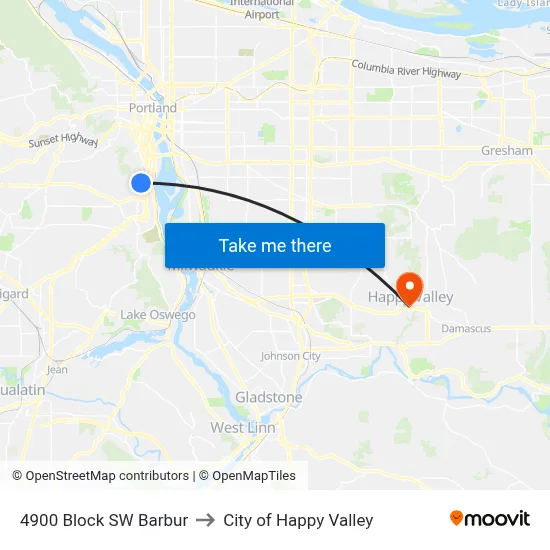 4900 Block SW Barbur to City of Happy Valley map