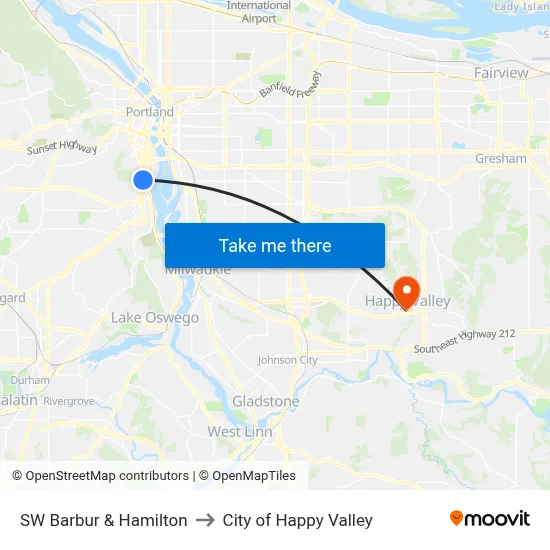 SW Barbur & Hamilton to City of Happy Valley map