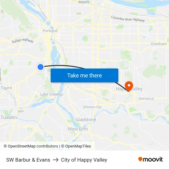SW Barbur & Evans to City of Happy Valley map