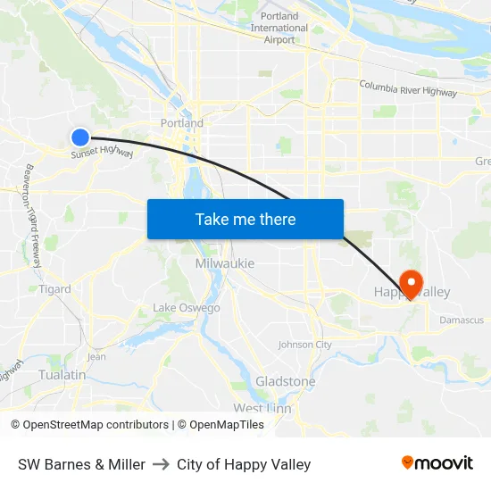 SW Barnes & Miller to City of Happy Valley map