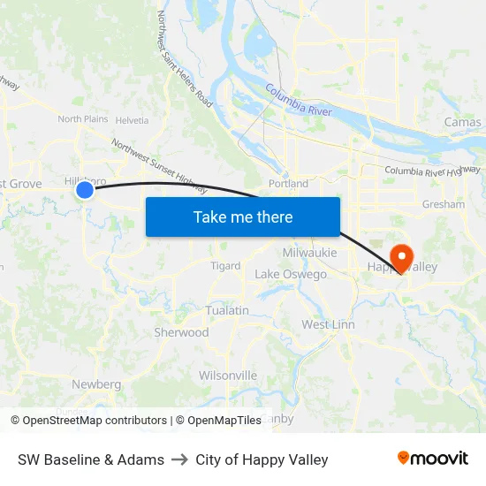 SW Baseline & Adams to City of Happy Valley map