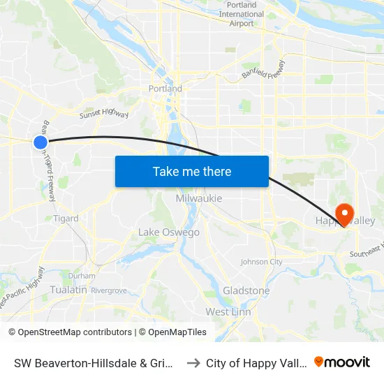 SW Beaverton-Hillsdale & Griffith to City of Happy Valley map