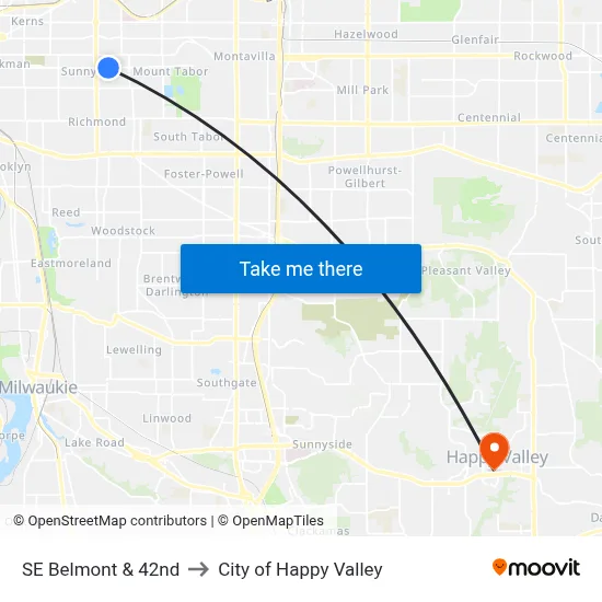 SE Belmont & 42nd to City of Happy Valley map