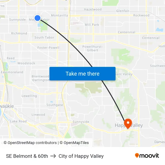 SE Belmont & 60th to City of Happy Valley map