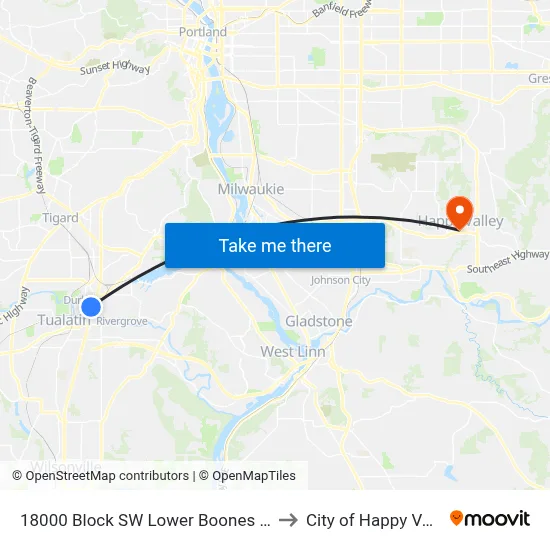 18000 Block SW Lower Boones Ferry to City of Happy Valley map