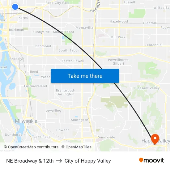 NE Broadway & 12th to City of Happy Valley map