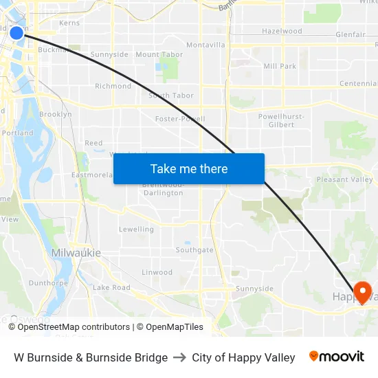 W Burnside & Burnside Bridge to City of Happy Valley map