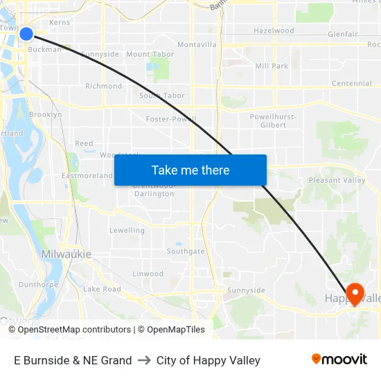 E Burnside & NE Grand to City of Happy Valley map