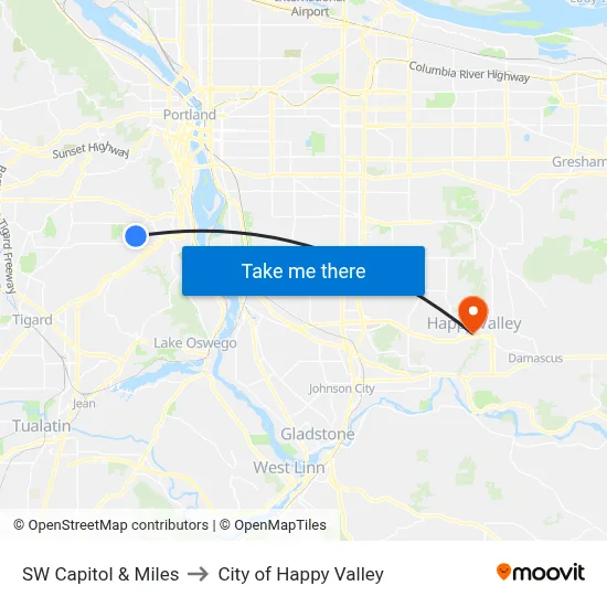 SW Capitol & Miles to City of Happy Valley map